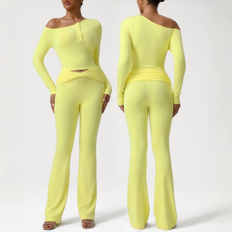 Wholesale Breathable Fitness Outfits Long Sleeve Shirt Pants 2 Piece Yoga Sets for Women