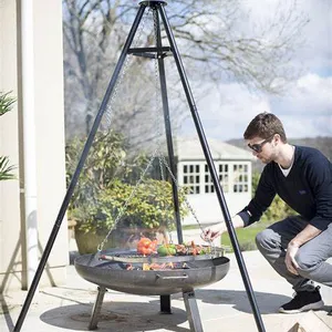 Tripod barbekü kamp ateşi ayarlanabilir ızgara