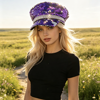Bérets en sequins violets en gros avec bande de strass, chapeaux et casquettes de fête avec logo personnalisé pour femmes, carnaval, Halloween