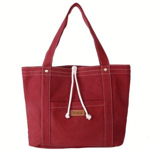 Korean Style Solid Color Vintage Washed Canvas <b>Handbag</b> Large Capacity Women's Single Shoulder Bag Draasher Buckle Closure Summer - Product Image 1