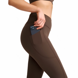 Leggings de Yoga Marrones Personalizados para Mujer, Cintura Alta, Bolsillo Lateral para Teléfono, Bolsillo Trasero en la Cintura, Leggings Deportivos - Product Image 2