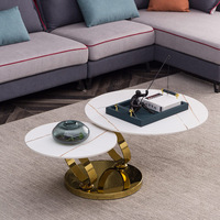 Nouvelle table basse pivotante en acier inoxydable 2025 avec plateau en marbre, design européen moderne de luxe, meubles en pierre, styles multiples