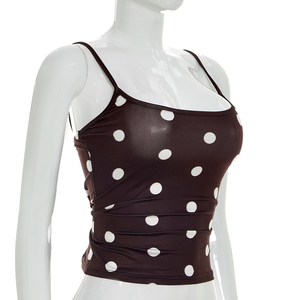 Viviblook J26TP101 Débardeur d'été pour femme à bretelles réglables, motif pois, sans manches, coupe courte - Product Image 2