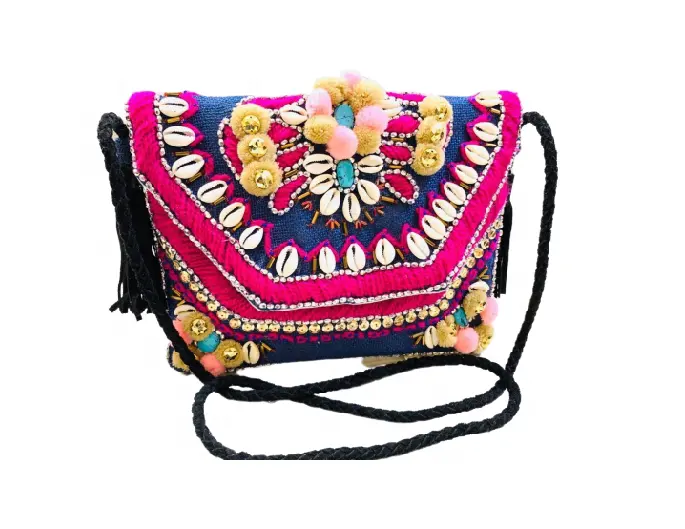 Banjara-Bolso bohemio de la India, bolsa de yute multicolor, hecho a mano, bordado por artesanía de calidad, venta al por mayor