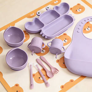 Juego de alimentación ecológico para bebés, <span class=keywords><strong>vajilla</strong></span> de entrenamiento para niños, tazón de silicona con ventosa, taza con pajita. - Product Image 4