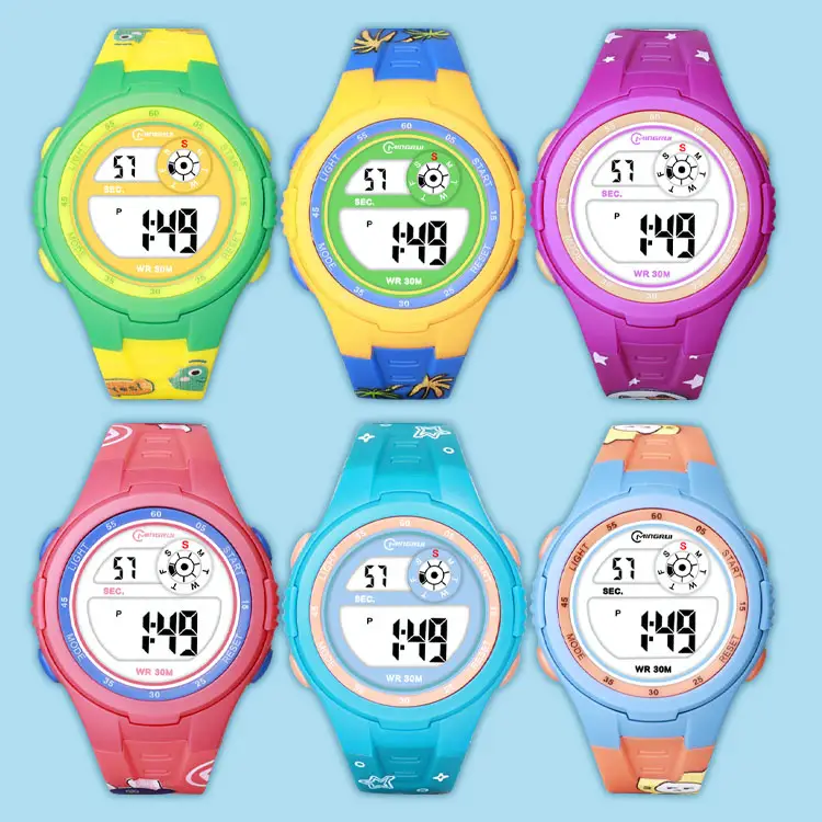 Mingrui renkli Led ışık spor su geçirmez çocuk çocuk dijital saatler