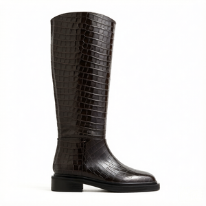 Nouvelles Bottes Montantes Rétro Brillantes Effet Croco pour Femmes Grandes Tailles 34-46, Fermeture Éclair Latérale, <span class=keywords><strong>Plateforme</strong></span>, Coupe Ajustée, Style Équestre Britannique 2026 - Product Image 3