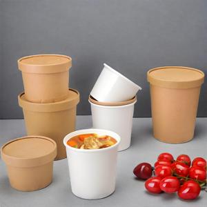Gobelets à soupe en papier de qualité alimentaire avec couvercles en papier, seau à porridge en papier kraft, bol à soupe rond, boîte à lunch pour la restauration rapide - Product Image 5