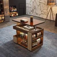 Table basse carrée de style moderne avec roulettes Table d'appoint mobile, rotative et réglable en hauteur Chariot de rangement pour salon
