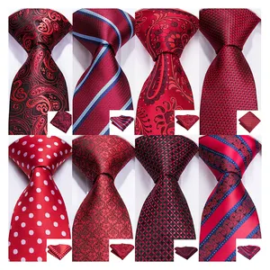 Toptan moda düğün kırmızı erkek ipek boyun kravat özel tasarım erkekler kravat seti