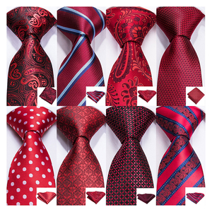 ชุดเนคไทผ้าไหมสีแดงสำหรับผู้ชาย,เนคไทออกแบบได้ตามต้องการสำหรับงานแต่งงาน - Product Image 1