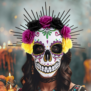 Nouveau jour mexicain des morts fleur diable Halloween masque fête vacances fournitures mascarade habiller Cosplay squelette masque - Product Image 1
