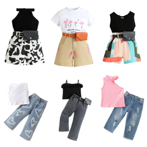 2023 été 2-6Y enfants vêtements à manches courtes imprimer hauts pantalons deux pièces mode bébé fille tenues ensemble enfants vêtements en gros - Product Image 1