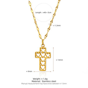 Collar de Joyería con Colgante de Cruz y Corazón Hueco, Chapado en Oro de 18k, Acero Inoxidable 316L, Resistente al Agua y al Deslustre, para Mujer - Product Image 6