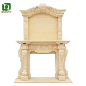 Dekorasi rumah buatan tangan dua lapisan Natural antik Beige marmer perapian Surround