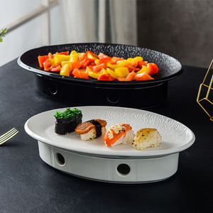 Plato de Cerámica Elíptico Estilo Americano para Calentar Alimentos, Plato para Pescado con Diseño de Flor de Loto, Plato Especial con Aislamiento Térmico - Product Image 2