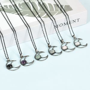 Collier en pierre de cristal naturelle polie en forme de croissant de lune, bijoux transfrontaliers Europe-États-Unis, tendance, <span class=keywords><strong>pour</strong></span> femme, <span class=keywords><strong>niche</strong></span> - Product Image 3