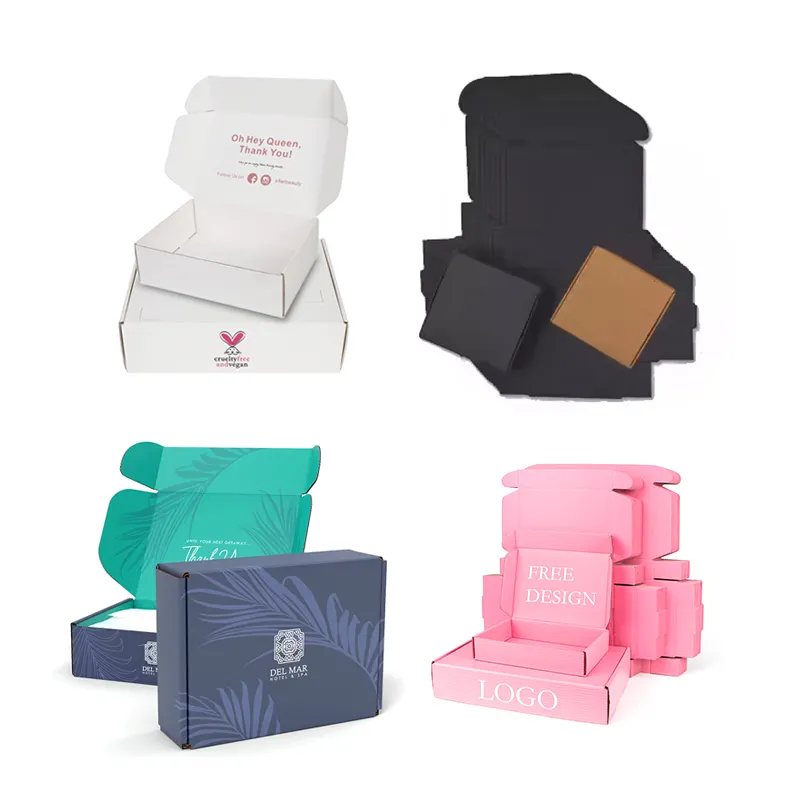 Caixas de papelão para presente de sapatos e roupas, caixas de papel onduladas cor-de-rosa personalizadas com logotipo personalizado, caixas de papelão dobráveis para envio postal