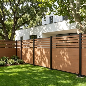 Panel <span class=keywords><strong>de</strong></span> Cerca <span class=keywords><strong>de</strong></span> Jardín Moderno Europeo <span class=keywords><strong>de</strong></span> WPC, Color Teca, <span class=keywords><strong>Madera</strong></span> Plástica, Rejilla <span class=keywords><strong>de</strong></span> Privacidad <span class=keywords><strong>para</strong></span> Villa - Product Image 1