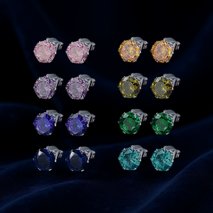 Pendientes de Plata con Cristales en Forma de Bola, Engaste de Bisel, Clásicos para Uso Diario, Unisex, Joyería de Aleación de Zinc - Product Image 2