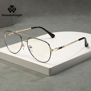 משקפי ראייה קלאסיים לגברים בעיצוב טייסים, מסגרת יוניסקס לגברים, סגנון גשר כפול, משקפי מתכת, חוסמי אור כחול 6912 - Product Image 2