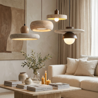 Lampe suspendue en travertin, pierre et bois, style Wabi Sabi, pour salon, villa, intérieur