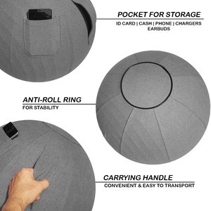 Sedia a Sfera in PVC 55cm, Leggera e Autoportante, Set per Esercizi di Yoga Ergonomici per Attivare la Postura, per Ufficio, Dormitorio, Casa e Palestra - Product Image 2