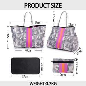 Borsa <span class=keywords><strong>da</strong></span> Spiaggia in Neoprene con Motivo Geometrico, Grande Capacità, Borsa <span class=keywords><strong>da</strong></span> <span class=keywords><strong>Viaggio</strong></span> Estiva con Piccola Pochette, Set Borsa <span class=keywords><strong>da</strong></span> Spiaggia per Donna - Product Image 6