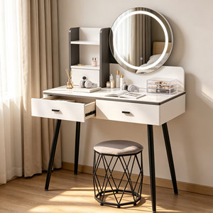 Modern Makeup <b>Vanity</b> With Lighted Mirror Storage Drawers Bedroom Dressing <b>Table</b> With Stool - Product Image 4