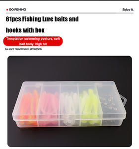 <strong>Molded</strong> 61 Piece Slow Sinking Swim Bait Lures Silicone <strong>Soft</strong> <strong>Plastic</strong> <strong>Fishing</strong> Jig Head Hooks Set - Product Image 2