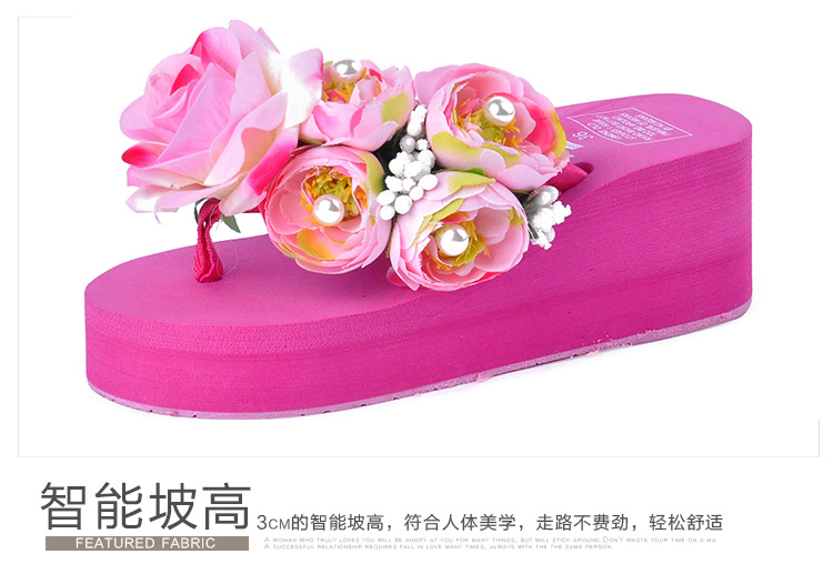 Fashion ladies flower rose upper female shoes anti- slip thick platform casual flip flops sandals for women