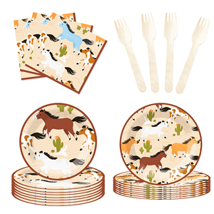 DAMAI Animal Theme Disposable Dessert Dinner <b>Paper</b> Plates Cups Napkin with Horse PatternTableware Set for Party Supplies - Product Image 3