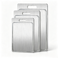 Planche à découper double face en acier inoxydable 304, antibactérienne, avec rainure pour les jus, plusieurs tailles