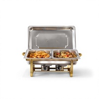 Goldener Edelstahl-Chafing Dish 9L Alkoholbetriebener Buffet-Speisenwärmer Rechteckig für Restaurant Hotel Catering Bankett