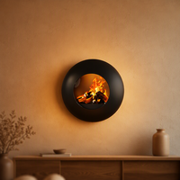 Cheminée circulaire en acier sur mesure haut de gamme, chauffage au bois à flamme réelle, décoration intérieure contemporaine murale, OEM/ODM