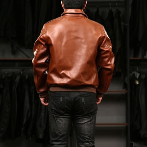Bomber <span class=keywords><strong>pilote</strong></span> Cheep <span class=keywords><strong>cuir</strong></span> véritable épaissi peau de vache veste hommes décontracté marron épaissi Version courte peau de vache veste vêtements - Product Image 3