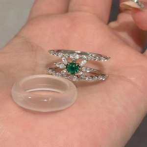 Bague en argent pur S925 de haute qualité, double portée, avec agate blanche, nouvelle bague chinoise en jade concentrique avec jade blanc, bagues fines - Product Image 4
