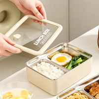Boîte à lunch portable réutilisable et tendance en acier inoxydable 304 avec couvercle en verre visible, compatible micro-ondes, pour les employés de bureau
