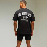 Ensemble 2 pièces d'été respirant noir surdimensionné en polyester/coton, comprenant un T-shirt et un short, style survêtement à col rond