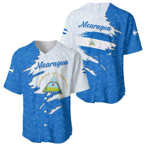 Camiseta de Béisbol con Diseño de la Bandera de <span class=keywords><strong>Nicaragua</strong></span> con Efecto Desgarrado, Emblema Nacional y Patrón Floral, Impresión Bajo Demanda, Camisetas de <span class=keywords><strong>Nicaragua</strong></span> - Product Image 2