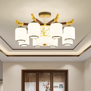 Chinese Style Chandelier Multi Head <b>Led</b> <b>Light</b> For Living Room Bedroom Hallway Round Design With Iron Art And Glass Shade - Product Image 3