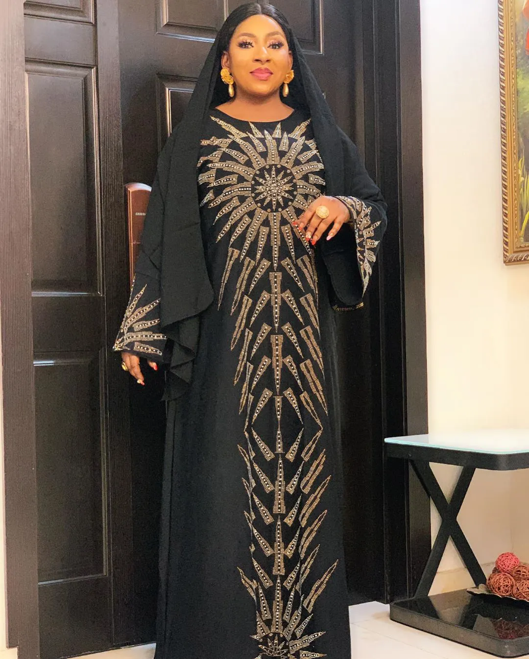H & D Moda Africaine Robe Longo Maxi Caftan Africano Vestido de Diamantes Negros Clássicos Vestidos de Robe Para As Mulheres Muçulmanas Roupas