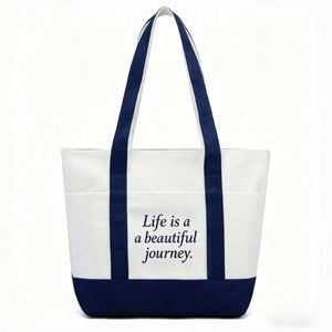 Eco-Friendly Reusable Canvas Shoulder <b>Tote</b> <b>Bag</b> <b>with</b> <b>Zipper</b> Closure Customizable Size (S/M/L) Letter Pattern for Gifts Daily Use - Product Image 1