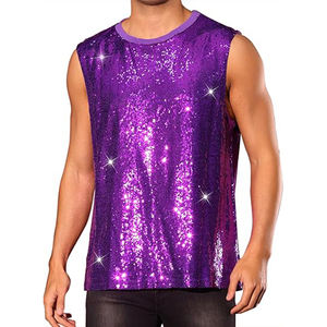 Gilet tricoté pour homme style années <span class=keywords><strong>80</strong></span>, orné de paillettes et de perles, en maille brillante et scintillante, sans manches, en polyester, pour soirées, disco, style urbain métallisé - Product Image 2