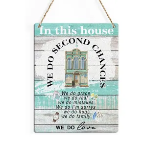 Rustic Inspirational Quote Wood Decor Sign in This House We Do Second Chances Wall Art Hanging Door Motivational Home Decorative