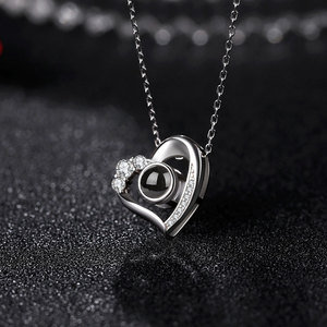 Collar de corazón de Plata de Ley 925 para mujer, <span class=keywords><strong>100</strong></span> idiomas, proyecciones 'I Love You', joyería de moda, piedra principal de circón para regalo - Product Image 4