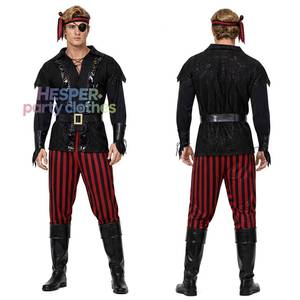 Disfraz de Capitán Caribeño para Hombre HP, Disfraz de Halloween para Adultos, Traje de Fiesta con Rayas, Bandana, Cubrebotas y Cinturón de Pirata - Product Image 1