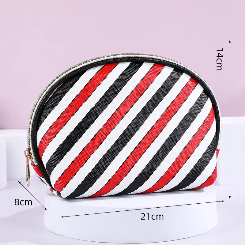 Oem Pu Leather Travel Cosmetic Pouch Brush Holder Toiletry Bag Daily Necessities Striped Makeup Organiser Bags