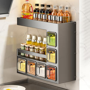 Estante de especias para cocina, montado en la pared, tamaño L, con tapa de plástico, contenedor de almacenamiento multicapa para condimentos y especias, uso doméstico - Product Image 5
