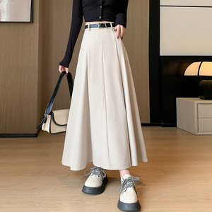 Nouvelle <span class=keywords><strong>jupe</strong></span> mi-longue d'automne et d'<span class=keywords><strong>hiver</strong></span> avec plis, taille haute, minceur et robe mi-longue sophistiquée <span class=keywords><strong>pour</strong></span> femme - Product Image 4